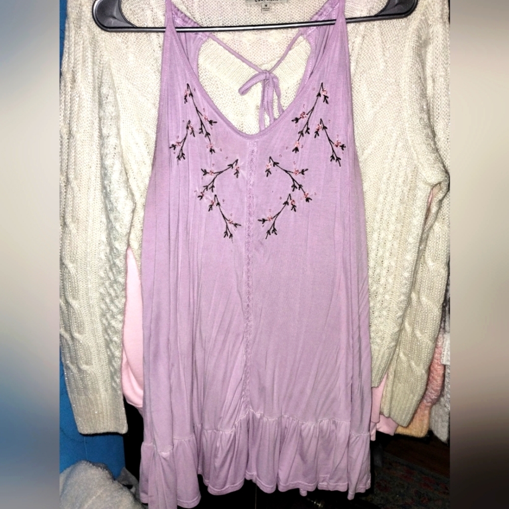 POL Embroidered Lilac Tank Top